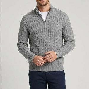 IZOD Mens 1/4 Zip Cable Knit Gray Cotton Sweater Medium Preppy